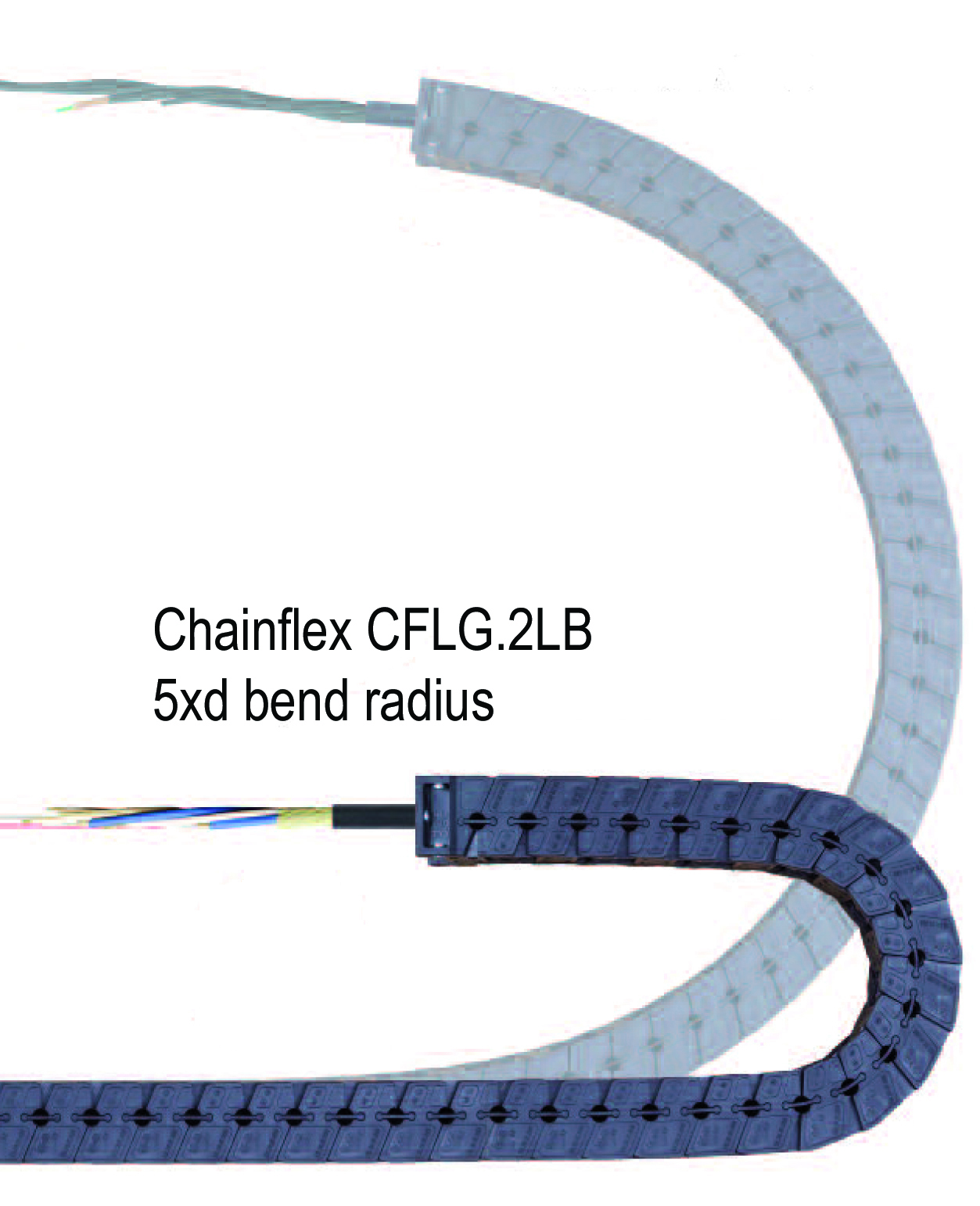 The new igus fibre optic cable, called Chainflex CFLG.2LB, allows high cycle numbers at a minimum bending radius of 5xd in an energy chain. 